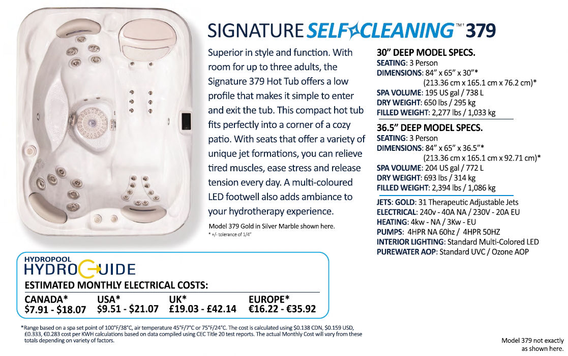 Self-Clean Hot Tub 379 Model Specifications